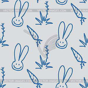 Seamless print pattern of rabbits, carrots and - vector clipart