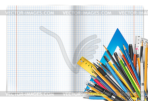 Notepad and pens - vector image