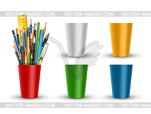 Pen and pencils in glass - vector image