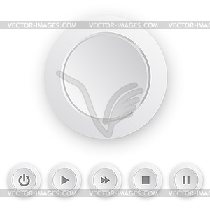 Media player white push button - vector image