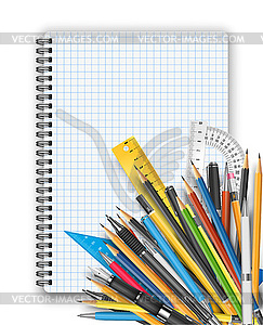 Notepad and pens - vector image