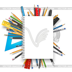 Notepad and pens - vector image