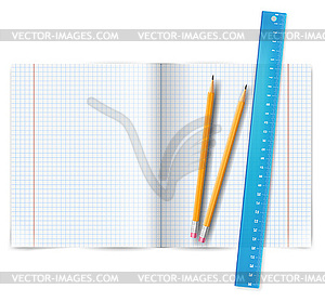 Exercise book with ruler - vector clip art