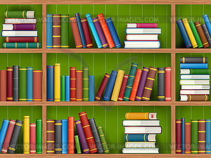 Row and stack of colorful books - vector clipart