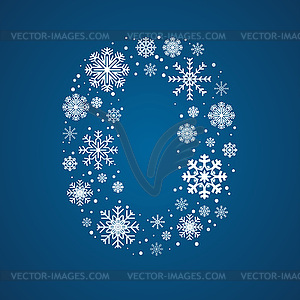 Number 0 font frosty snowflakes - vector image