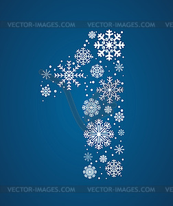 Number 1 font frosty snowflakes - stock vector clipart