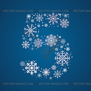 Number 5 font frosty snowflakes - vector clipart