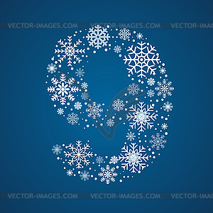 Number 9 font frosty snowflakes - vector clipart