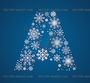 Letter A, font frosty snowflakes - vector image
