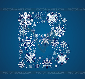 Letter B, font frosty snowflakes - vector image