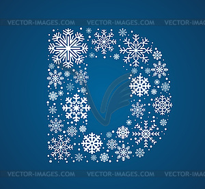 Letter D, font frosty snowflakes - vector clipart