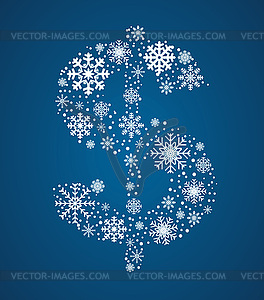 Dollar sign, font frosty snowflakes - vector image