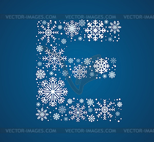 Letter E, font frosty snowflakes - vector image