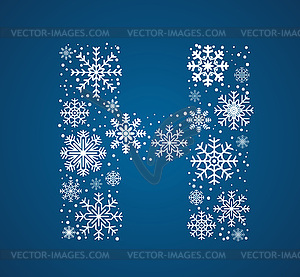 Letter H, font frosty snowflakes - vector image