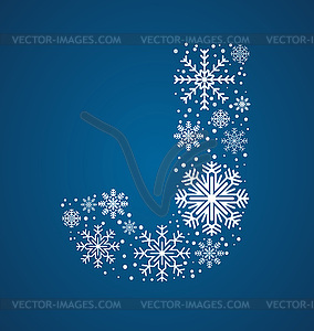 Letter J, font frosty snowflakes - vector clip art