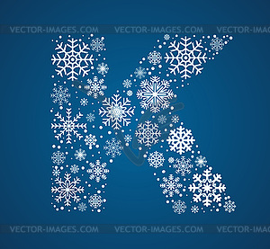 Letter K, font frosty snowflakes - vector clipart