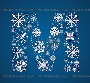 Letter M, font frosty snowflakes - vector image