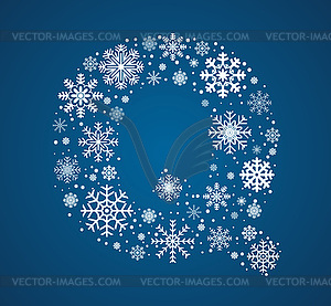 Letter Q, font frosty snowflakes - vector image