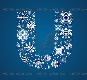 Letter U, font frosty snowflakes - vector clipart