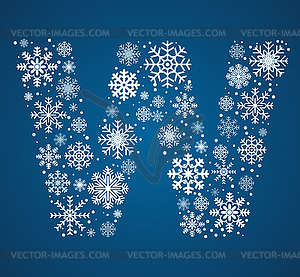 Letter W, font frosty snowflakes - royalty-free vector image