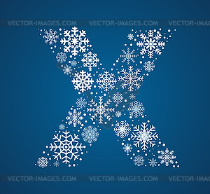 Letter X, font frosty snowflakes - vector clip art