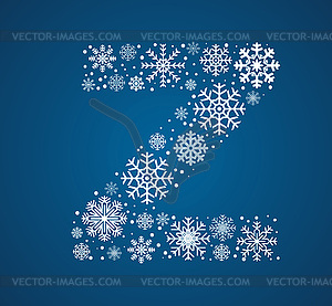 Letter Z, font frosty snowflakes - vector image