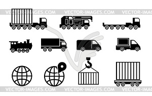 Black big transportation icon set - vector clip art