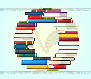 Alphabet of stacks of multi colored books - vector image