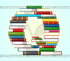 Alphabet of stacks of multi colored books - vector image