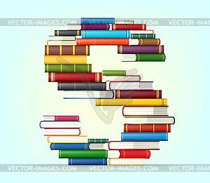 Alphabet of stacks of multi colored books - vector image