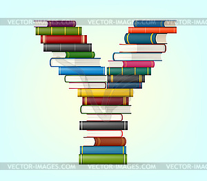 Alphabet of stacks of multi colored books - vector image