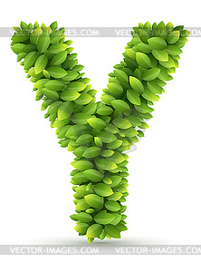 Letter Y, alphabet of green leaves - vector clipart