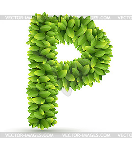 Letter P, alphabet of green leaves - royalty-free vector clipart