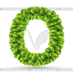 Letter O, alphabet of green leaves - vector image