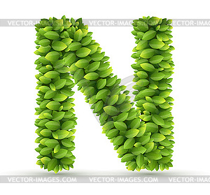Letter N, alphabet of green leaves - vector clipart