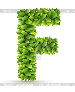 Letter F, alphabet of green leaves - vector clip art