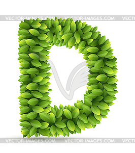 Letter D, alphabet of green leaves - vector clip art