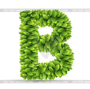 Letter B, alphabet of green leaves - vector image