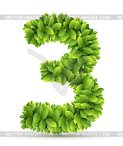 Number, alphabet of green leaves - vector clipart