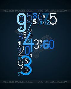 Letter F, font of numbers - vector clipart