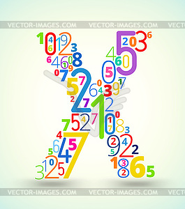Letter X, colored font of numbers - vector clip art