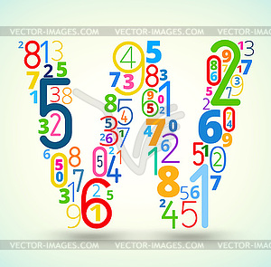 Letter W, colored font of numbers - vector clipart