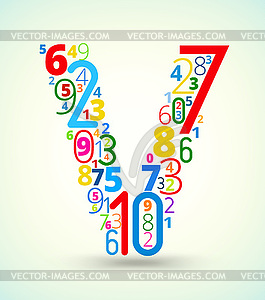 Letter V, colored font of numbers - color vector clipart