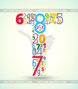 Letter T, colored font of numbers - vector clipart