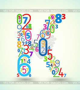 Letter K, colored font of numbers - vector image