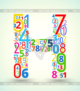 Letter H, colored font of numbers - vector clip art