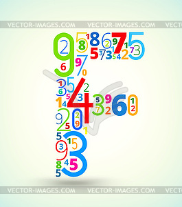 Letter F, colored font of numbers - vector image