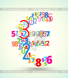 Euro sign colored font of numbers - vector image