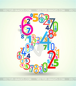 Номер 8, цветной шрифт чисел - цветной векторный клипарт