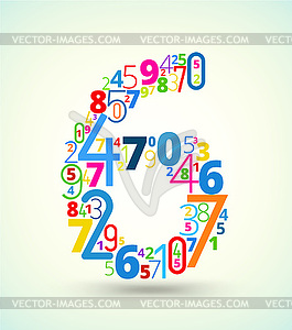 Number 6, colored font of numbers - vector image